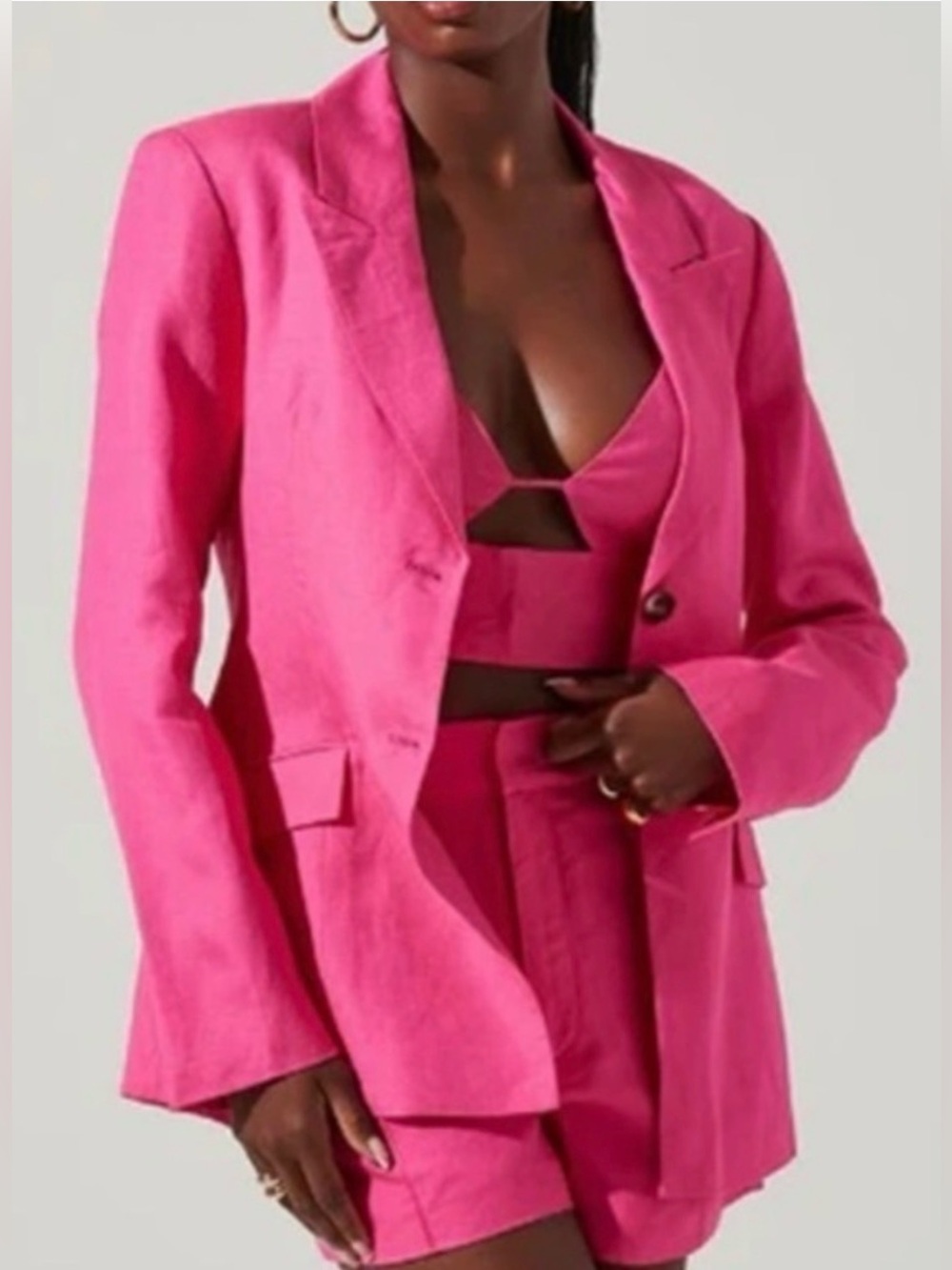ASTR the Label Linen Blend Womens‎ Barbiecore Hot Pink Ayra Blazer Size XSmall